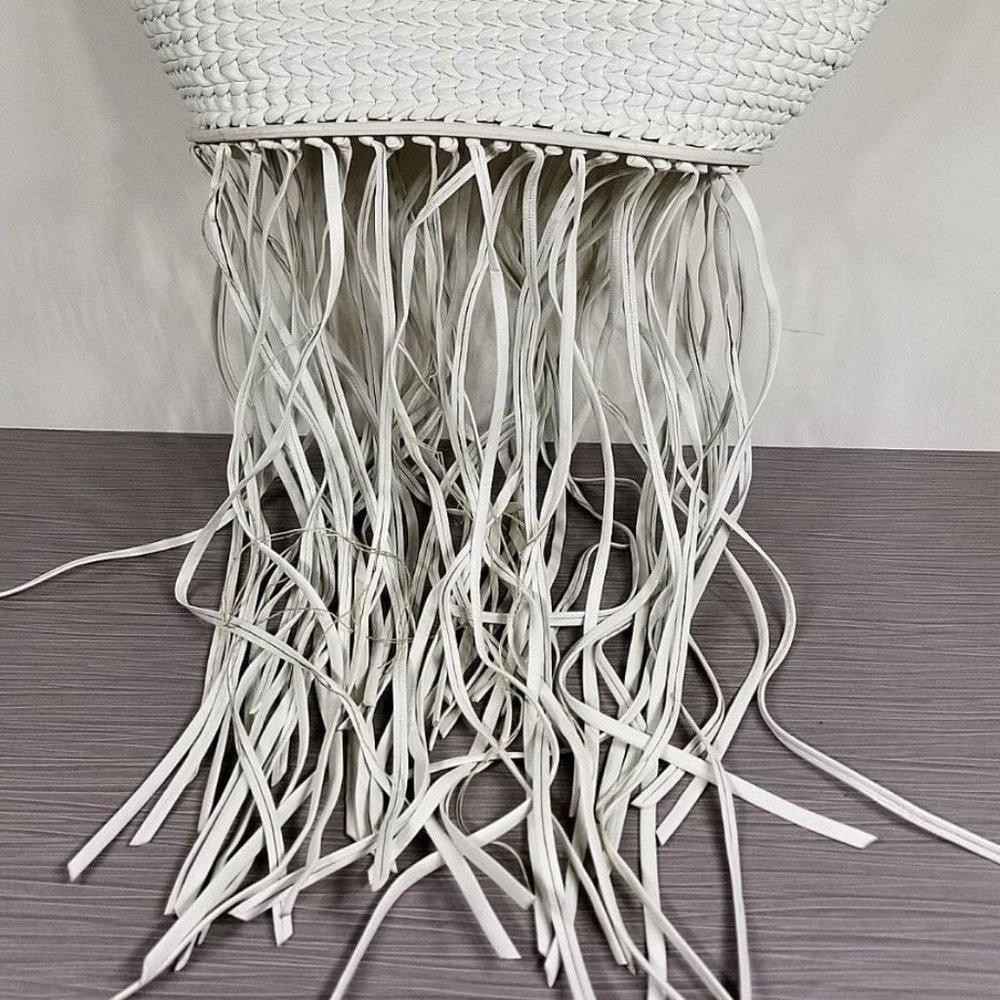 Balenciaga Tresse Calf Fringed Off White Leather Tote - Picture 3 of 13